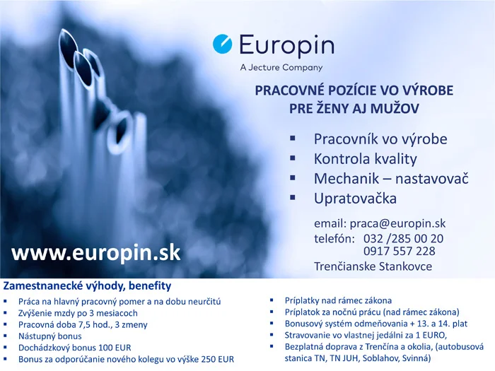 Europin - pracovné pozície vo výrobe pre ženy aj mužov