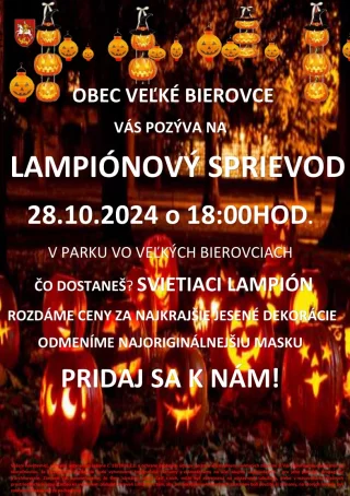 Obec Veľké Bierovce vás pozýva na lampiónový sprievod 28.10.2024 o 18:00 hod. v parku vo Veľkých Bierovciach